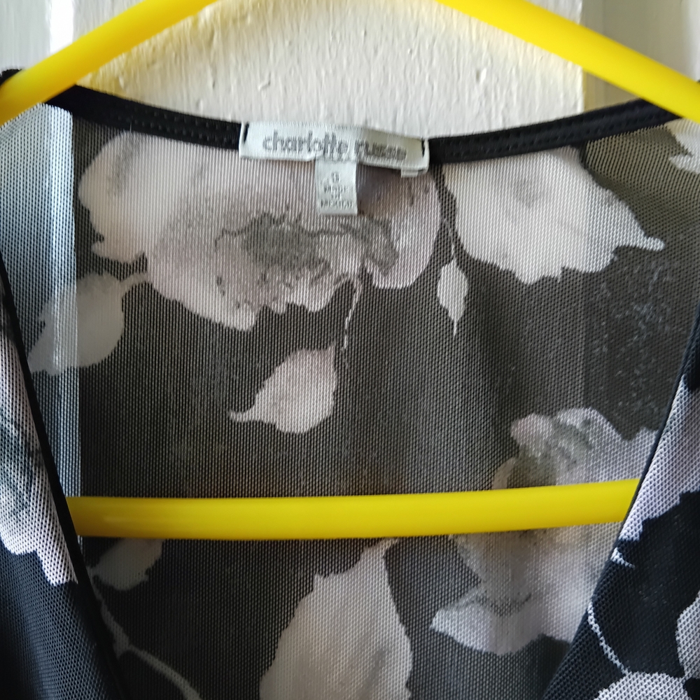 Charlotte Russe Black Floral Mesh Top